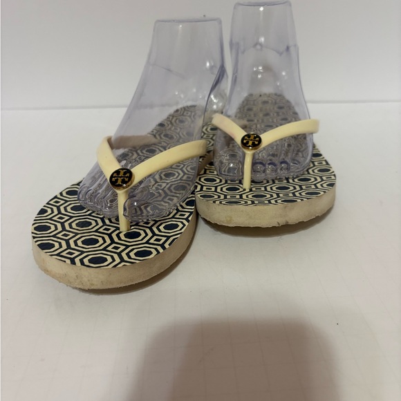 Tory Burch Hexagon Pattern Flip Flops - Black and Cream - Picture 2 of 8